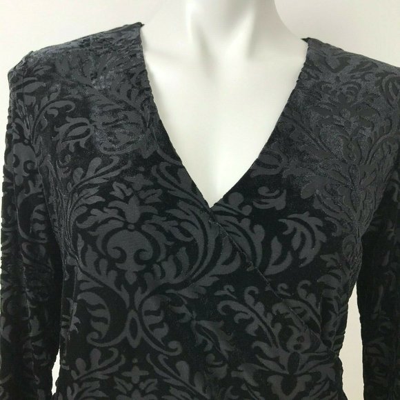 Foxcroft Black Velvet Burnout Textured Blouse Sz M - Picture 3 of 8